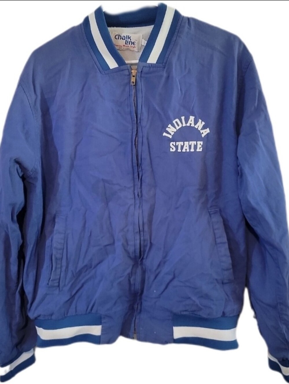 Vintage Indiana State University Hoosiers  Varsity Chalk Line Zip Jacket Large